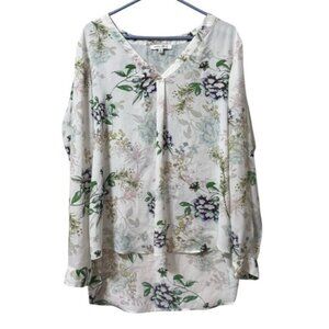 Rose & Olive‎ Women Size XL V-Neck Floral Blouse Button Sleeves Cottagecore